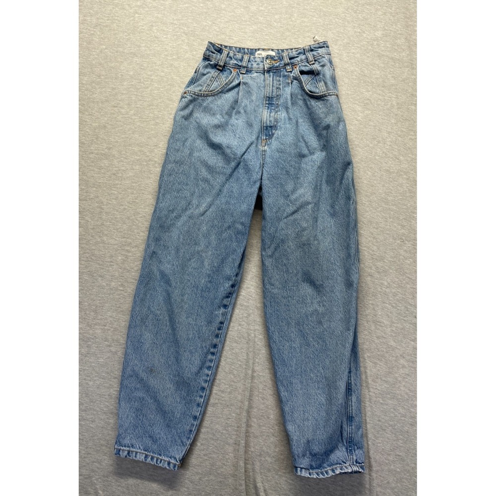 Zara Jeans Womens 4 Blue Denim Medium Wash High Rise Barrel Leg Everyday Wear